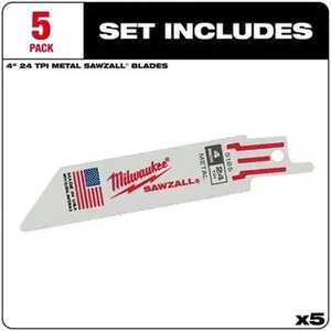Milwaukee 48-00-5185 5PC 4" 24 TPI SAWZALL Blades