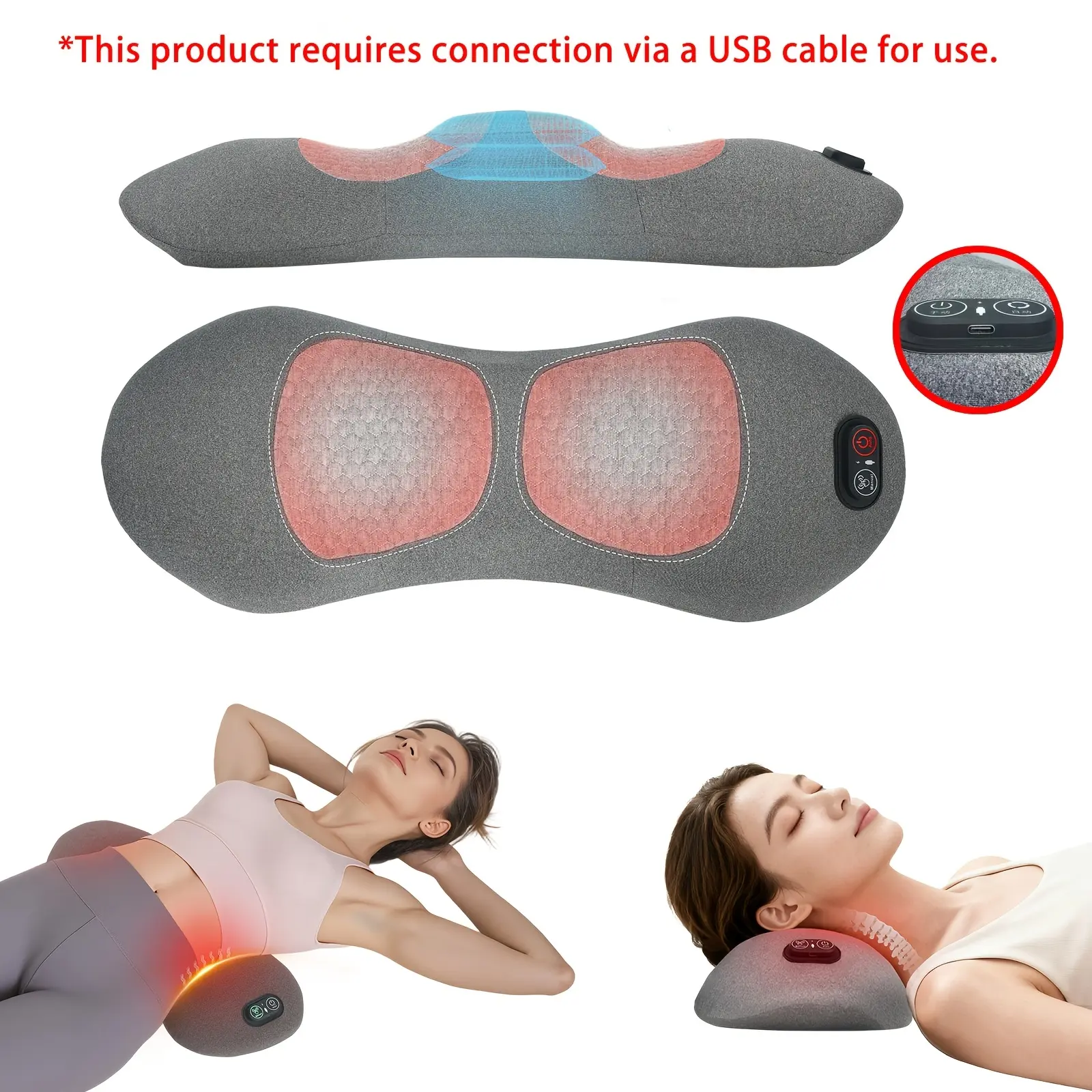 3-in-1 Lumbar Support Pillow - Electric Lower Back Massager with Heat, Vibration, Airbag Traction, Deep Tissue Pain Relief, Back Stretcher for Bed, Office Chair - Wired Power Gift