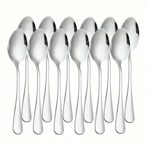 12-Piece Food-Grade Stainless Steel Cutlery Tableware Utensils Spoons Set, Tea Coffee Soup Dessert Spoons, Dishwasher Safe, Ideal for Home Restaurant Cafe Parties