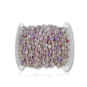 2FT  Purple  Kunzite in Silver Color Chain. Crystal Rosary Chain. Wire Wrapping Chain.