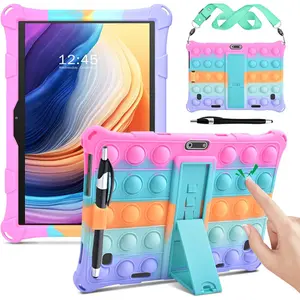 Case Compatible with Dragon Touch Notepad K10, 10 inch Universal Tablet Case, Multi-Angle Protective Cover for ZONKO K105 10 inch, Winsing 10 with Strap & Stylus Pen, Rainbow