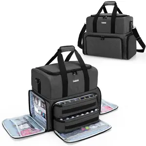 BAFASO Nail Polish Organizer Holds 80 Bottles (15ml - 0.5 fl.oz) and a UV Nail Lamp, Nail Polish Case with 2 Removable Pouches and Manicure Tools Storage Sections (Patented)