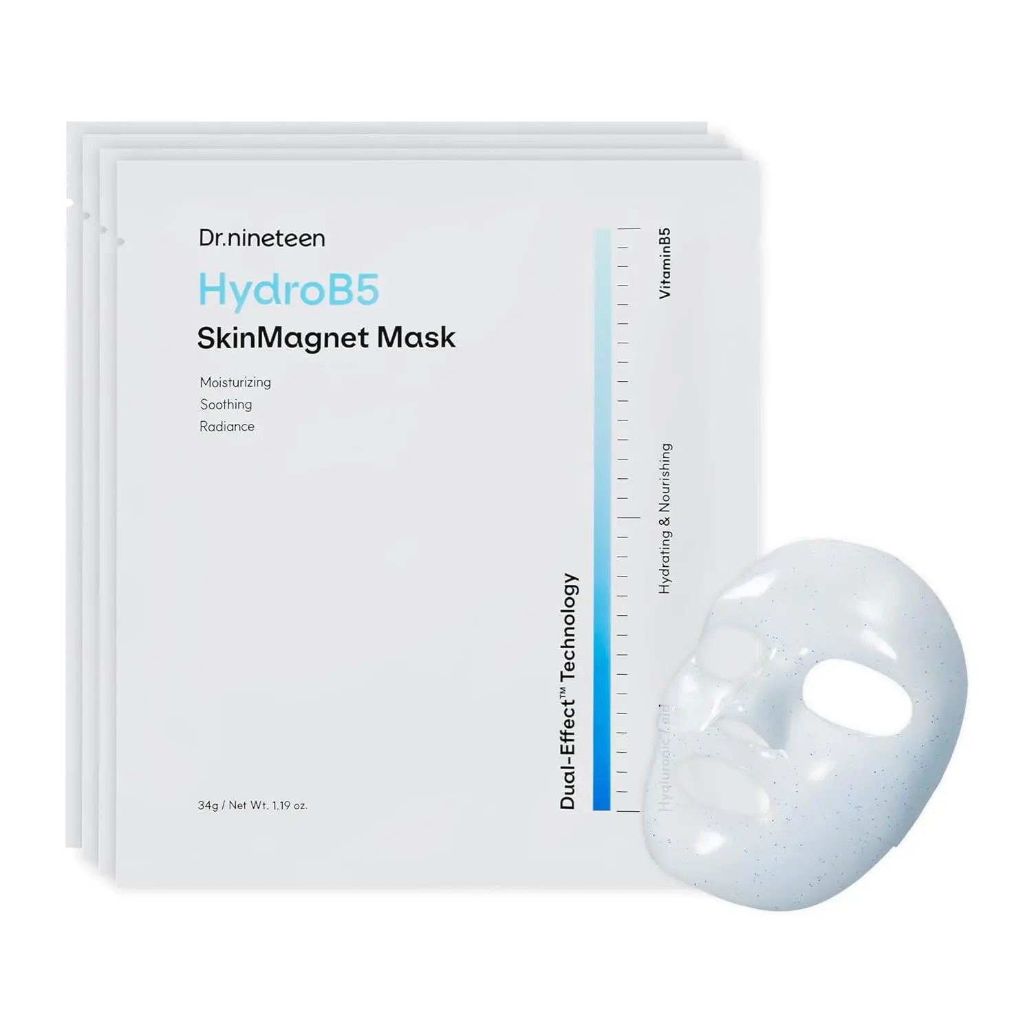 DR.NINETEEN Hydro B5 Skin Magnet Hydrogel Mask | 8-Layer Hyaluronic Acid Complex + Panthenol + PDRN | Active Ingredient Capsules | Deep Hydration & Soothing | Korean Hydrogel Face Mask