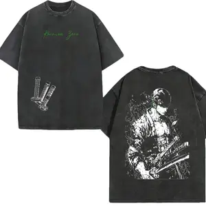 Roronoa Zoro T-Shirt, One Piecee Anime Tee, Three Sword Style Shirt, Santoryu Graphic Top, Vintage Washed Streetwear, Green Aesthetic Design, Wano Arc Zoro Tee, Oversized Unisex Outfit, Shonen Spirit Collection vintage style top trendy t-shirts，