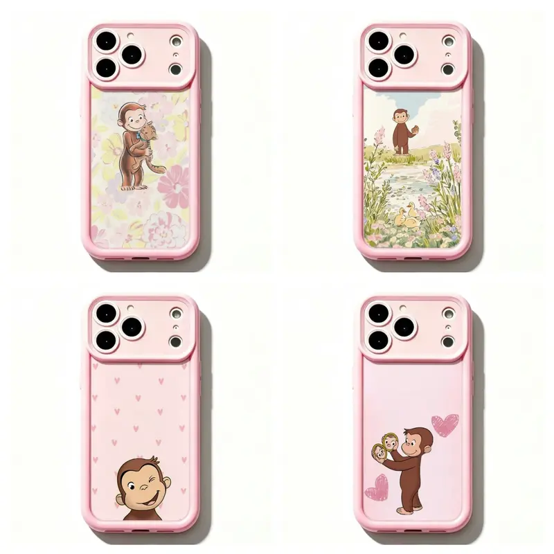TY-Curious Georgeee Floral Garden Phone Case,Whimsical Nostalgic Kids Art Cover For iPhone 11 12 MINI 13 MINI 14 15 16 17 Air 18 Pro Max for Samsung S26 S25 S24 S23 S22 S21 Case, Gift for her/him/fans,Cute Monkey Cartoon Phone Case