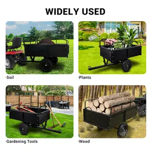 750 lbs Capacity Tow Behind Dump Cart, Steel Utility Trailer for ATV, Removable Side Panels, 15 Cu Ft, Heavy Duty for Lawn Mower, Tractor, UTV