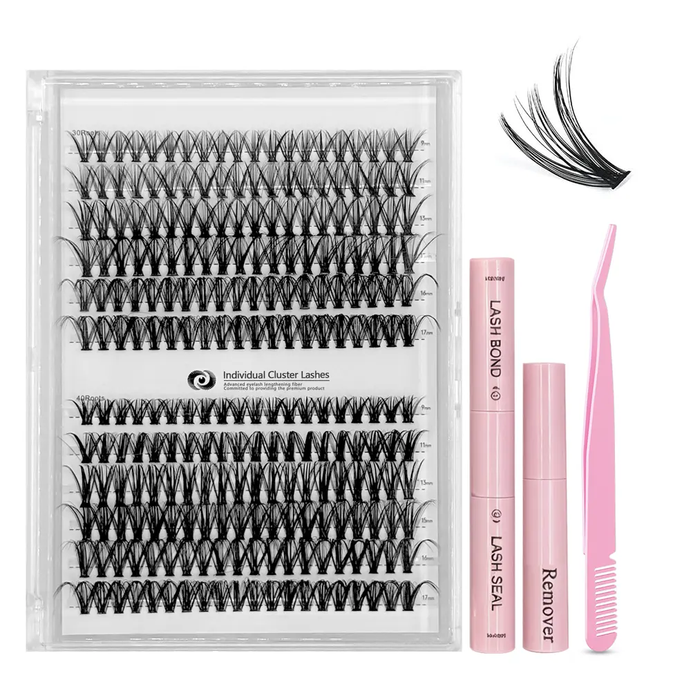240Pcs DIY Lash Extension Full Set, 30D+40D Mix Lash Clusters, Waterproof Bond and Seal, Tweezers for Eyelash Makeup (Beauty & Personal Care Cosmetic), Lash Cluster, Cluster Lashes