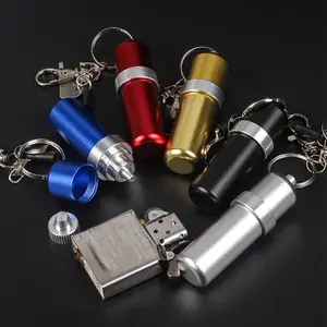 1pc, Mini Portable Stainless Steel Fuel Canister Kerosene Oil FLUID Can With Key Chain For Lighters Fuel Pot Accessories, Household Gadgets