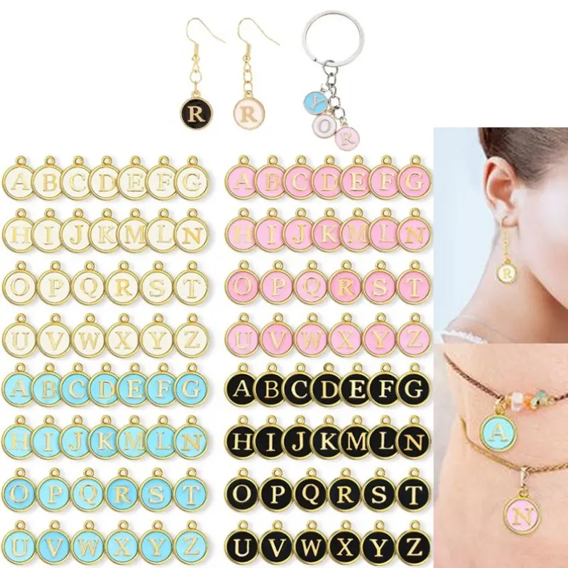 104pcs Double-Side Metal Alloy Alphabet Letter Pendants, Flat Circular Perforated Sewing & Haberdashery Supplies, Not Easy to Fade Classic Colors, Valentine DIY Craft Gifts for Female Friends, People