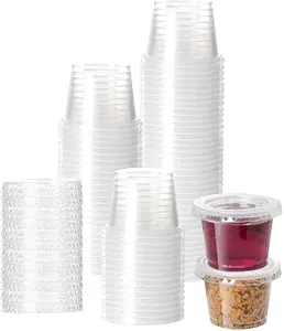 100Pack 1oz Disposable Plastic Portion Cups with Lids, Small Mini Sauce Cups for Portion Control, Salad Dressing Cups, Airtight and Stackable Condiment Cups for Party, Holiday and Daily Use