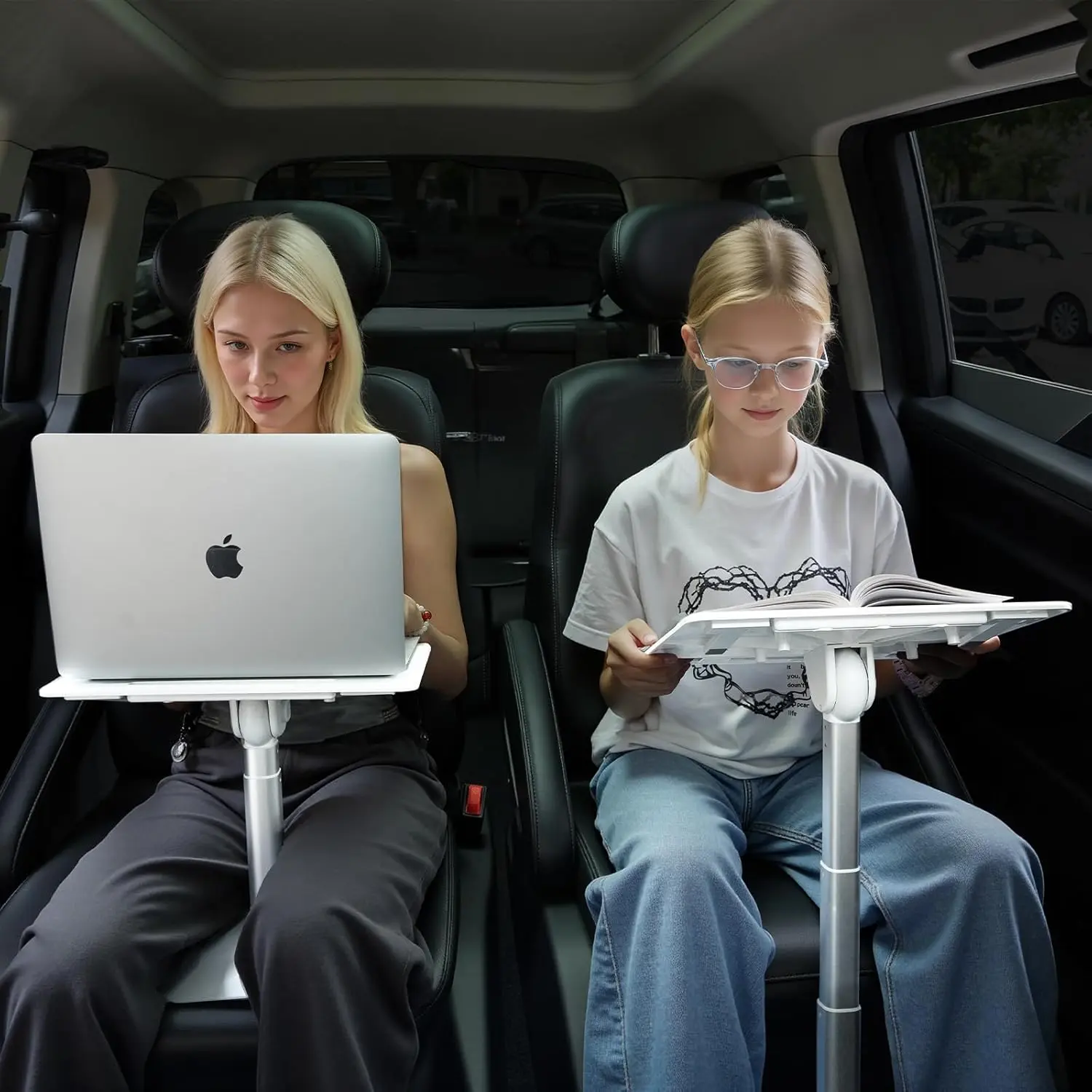 Universal Fit Height-Adjustable Car Seat Tray Table - Automotive Interior Stowing Accessory, Laptop Holder, Food Surface Holder for Adults, Kids, Front-Rear Seat Use, Long Trips, Eating/Laptop Use
