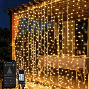 Brizled Smart Curtain Lights, 390 LED 9.8x6.3Ft Curtain Lights Outdoor, App & Voice Control Plug in Music Sync Curtain String Lights for Bedroom Wall Wedding Window Party Backdrop Indoor, Warm White