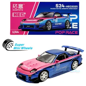 Pop Race 1:64 Mazda RX7 Re Amemiya Wide Body Chrome Blue/Pink HEC 2025
