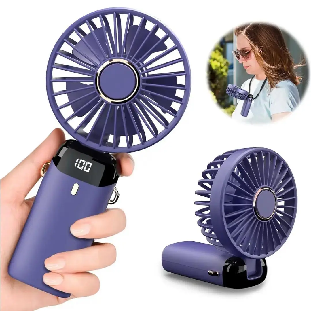 Portable Fan, Summer 3 in 1 Multifunctional Personal Fan Portable Travel Handheld Fan with Digital Display, Foldable Desk Fans with Base, Lash Fan for