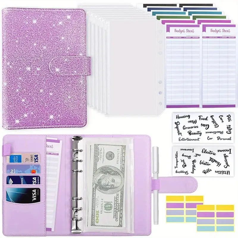 Budget Planners Journal Planner Notebook Kit, Teacher Must Haves Loose-leaf Notebook with Budget Card, Sticker, Loose Leaf Cash Bag, Sticky Note Marke
