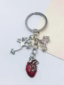 Creative Antique Silver Medical Series Keychain, Syringe Stethoscope Heart Ecg Alloy Keychain, Backpack Accessory Pendant