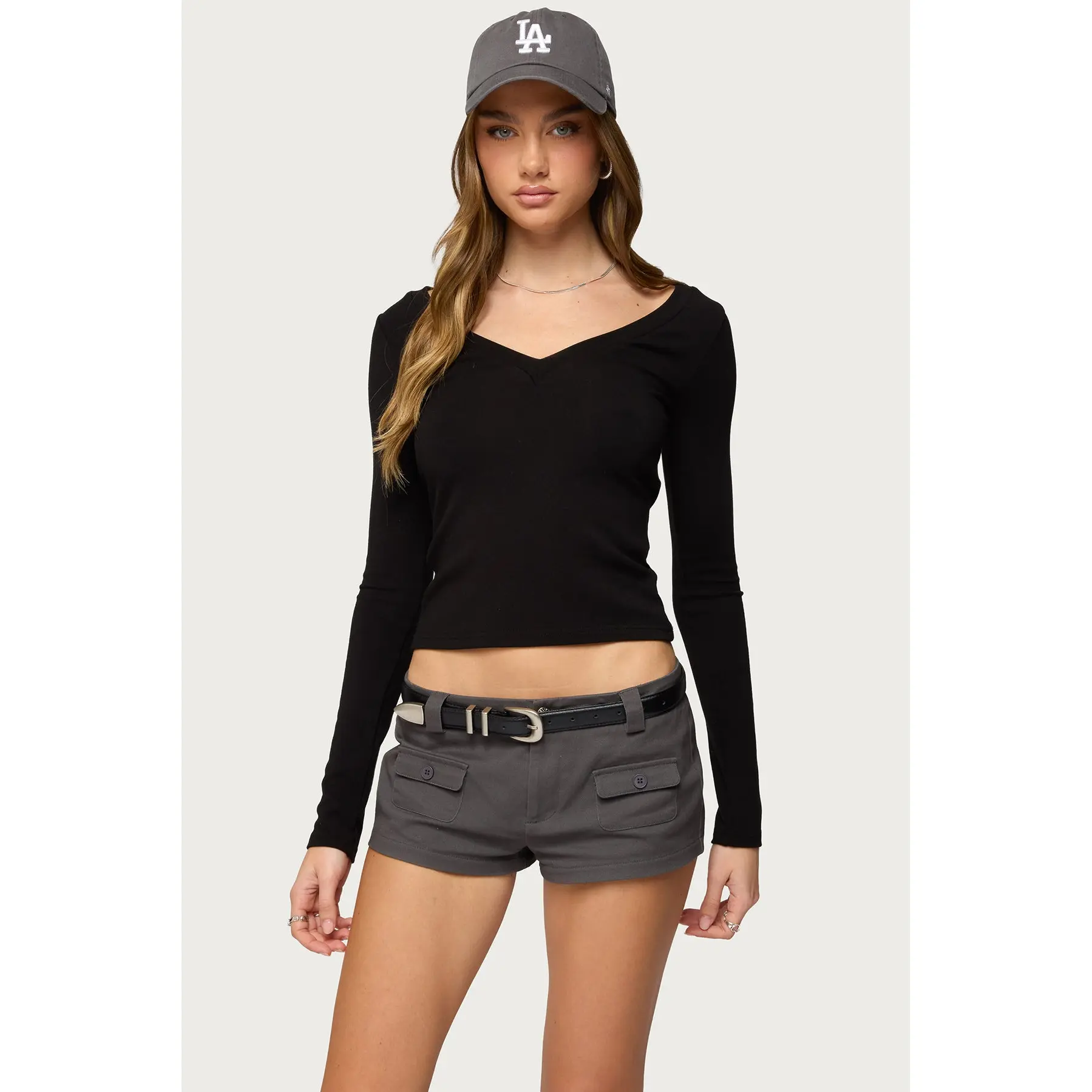 Larna V Neck Ribbed T Shirt