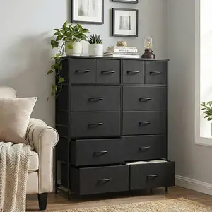 Tall Dresser with 12 Drawers, Steel Frame and Wood Top, Storage Organizer for Living Room, Hallway, Office