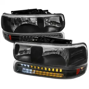1999-2002 Chevrolet Silverado/ 2000-2006 Suburban/Tahoe Factory Style Headlights with LED Bumper Corner Signal Lights (Matte Black Housing/Clear Lens)