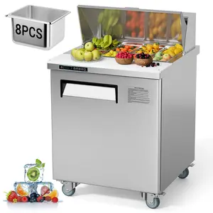 Commercial Refrigerator, 28" Undercounter Worktop Refrigerator,7.4 cu. ft W Single Door Thick Stainless Steel Refrigerator Sandwich Salad Prep Station Cooling with Cutting Board and 8 Pans