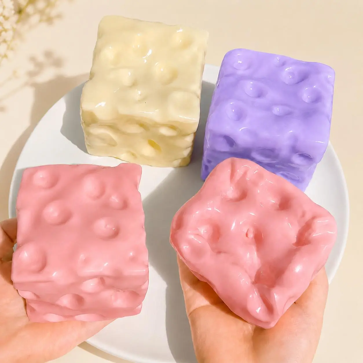 Petrolatum Filled Cheese Squishy Fidget Toy, Soft TPR Squeeze Cheese Block, Stress Relief Sensory Toy for Anxiety, Does Not Rebound After Squeezing, Squishy Toy for Teenagers & Adults, Novelty Gift