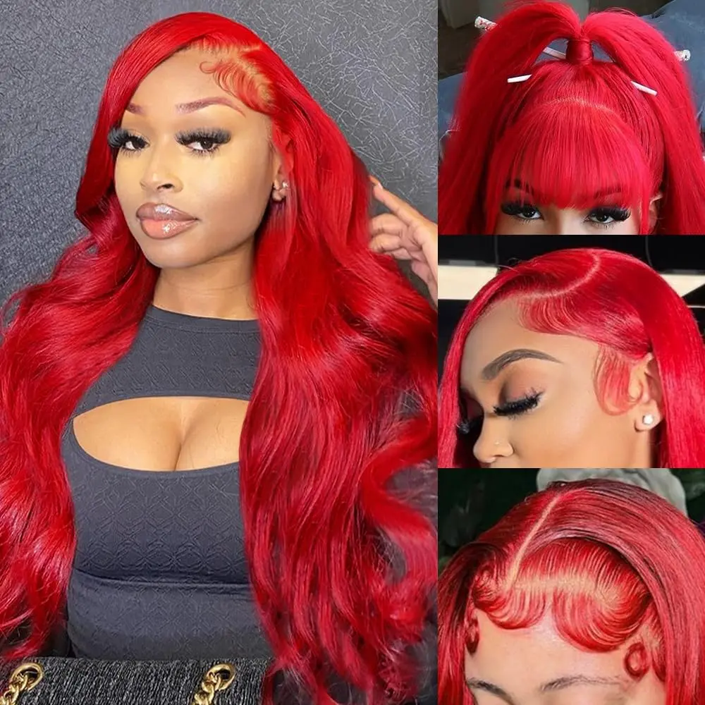 Hot Red Body Wave Wigs 13X6 Hd Lace Front Human Hair Wigs Pre plucked Colored Lace Frontal Wigs For Women 180% Density