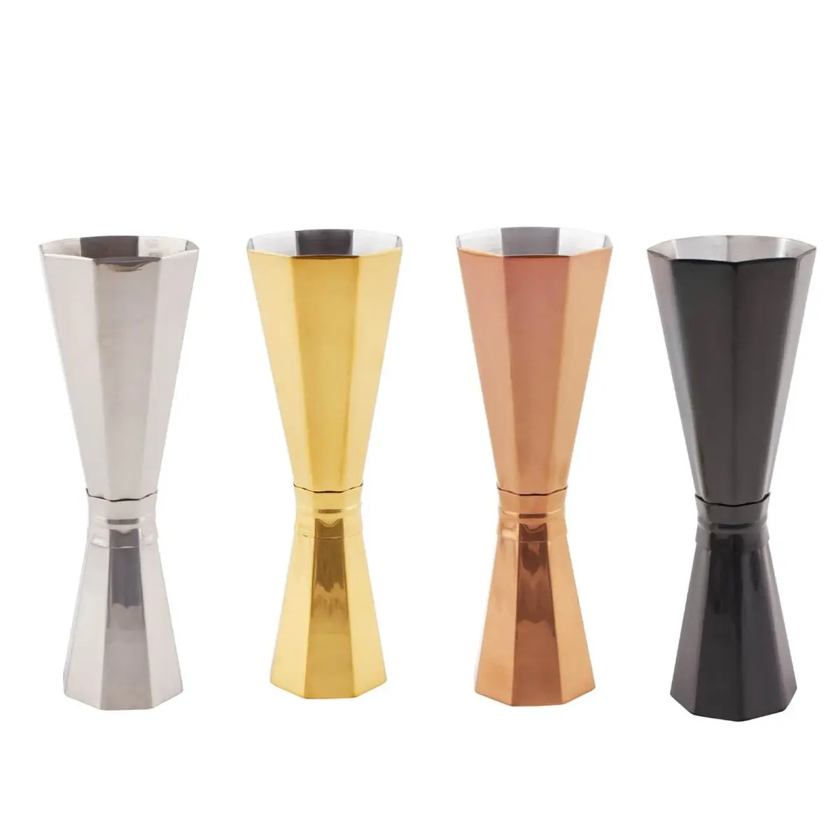 BarConic® Stainless Steel Octagonal Jigger - 30/60ML Durable Cocktail Tool for Precise Pouring, Stylish Bar Utensil with 4 Finishes (Copper, Gunmetal, Gold), Octagonal Shape