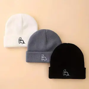 3PCS Mini Dinosaur Embroidered Beanie Knit Caps for 0-3 Years Old Kids, Baby Outdoor Warm Hats with Small Dinosaurs Elements, Unisex Travel Photo Shooting Hat All Seasons GiftGift