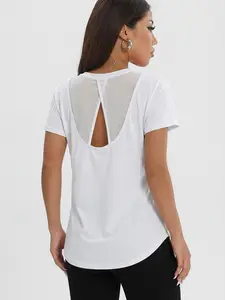 Women's Spring Summer Mesh Patchwork Short Sleeve Sporty Round Neck T-Shirt, Outdoor Tennis Baseball Sport Casual Daily Commute Wear Athletic Top, Mesh Tennis Tops
