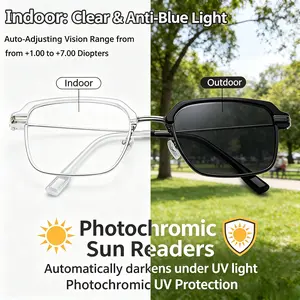 Smart Photochromic Reading Glasses Blue Light Blocking Transition Sun Readers Eyeglasses for Men Women Outdoor Screen Work Perfect Gift for Parents