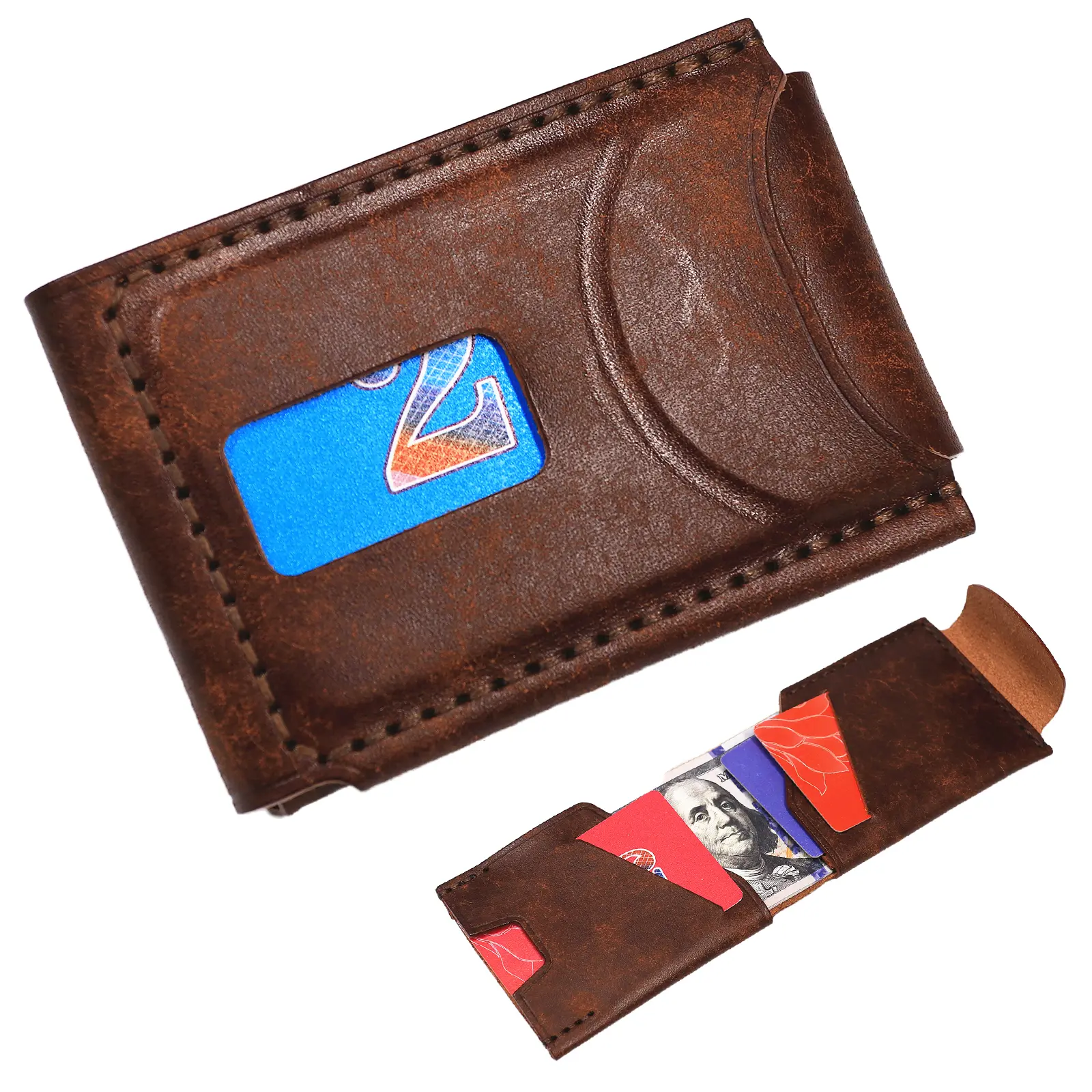 Handmade Full Grain Leather Wallet for Men - Slim Minimalist Front Pocket Wallet Card Holder