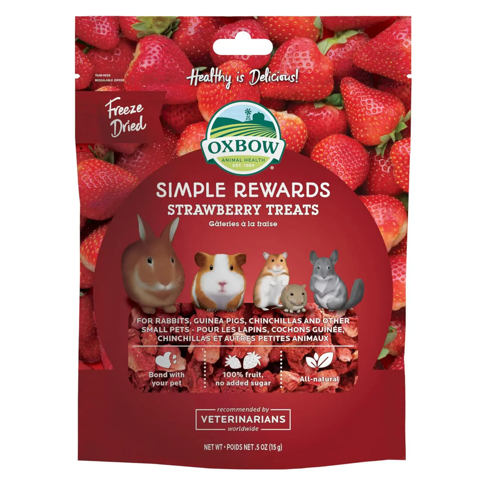 Oxbow Simple Rewards Rabbit Treats & Guinea Pig Treats, Strawberry, 0.5 oz Freeze Dried, Bunny Treats, Hamster Treats, Chinchilla, Guinea Pig Snack, Rabbit Enrichment, Rabbit Accessories, Essentials