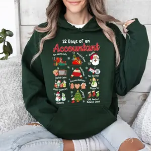 Christmas Accountant Shirt, 12 Days Of An Accountant Christmas Sweatshirt, Gift For Accountant, Accounting Xmas Tee, Gift For Women, Unisex Long Sleeve Crewneck Tee, Classic Streetwear