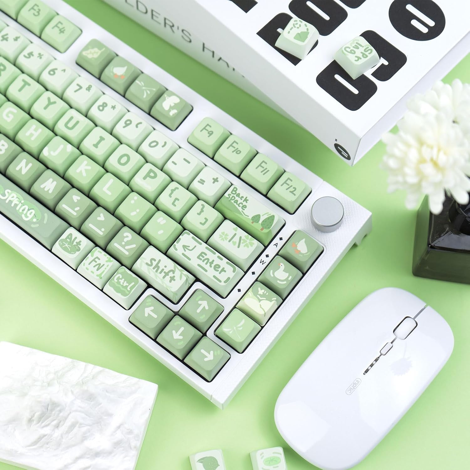 PBT 133 Keys Anime Keycaps, Matcha Green Dye-Sublimation Customized Cute Keycap, XDA Profile Keycaps Set for Cherry Gateron MX Switches Mechanical Gaming Keyboards