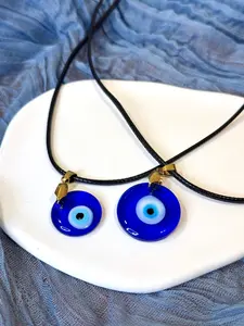 Glass Evil Eye Necklace on Black Chord