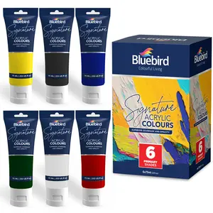 Bluebird Signature Acrylic Paint Set, Primary Colors, 6-Pack 2.5 Fl Oz Each, Professional Acrylic Paints For Professionals, Adults, & Artists
