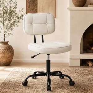 Armless Home Office Chair, Small Height Adjustable PU Leather Desk Chair, Ergonomic Task Chair with 360° Swivel Rolling Wheels