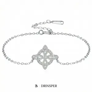 DRINSPER Witch Knot Cubic Zircon Bracelet Celtic Knot for Daily Wear & Gifting, Copper Chain Bracelet for Women Men, Adjustable Extender with Sparkling Center Stone, Mystic Knot Symbol Jewelry for Pagan Wiccan Fans, Halloween & Festival Style