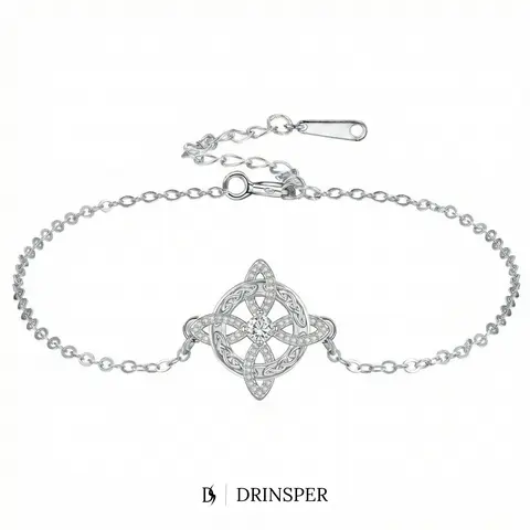 DRINSPER Women's Celtic Witch Knot Cubic Zirconia Sparkle Stone Bracelet - Polished Interwoven Lightweight Copper Chain, Adjustable Extender, Ethnic Halloween Jewelry for Pagan Adults, Casual Daily/Event Wear, Layers Easily, Birthday/Holiday Accessory