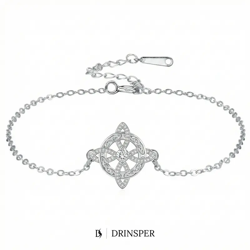 DRINSPER Women's Celtic Witch Knot Cubic Zirconia Sparkle Stone Bracelet - Polished Interwoven Lightweight Copper Chain, Adjustable Extender, Ethnic Halloween Jewelry for Pagan Adults, Casual Daily/Event Wear, Layers Easily, Birthday/Holiday Accessory