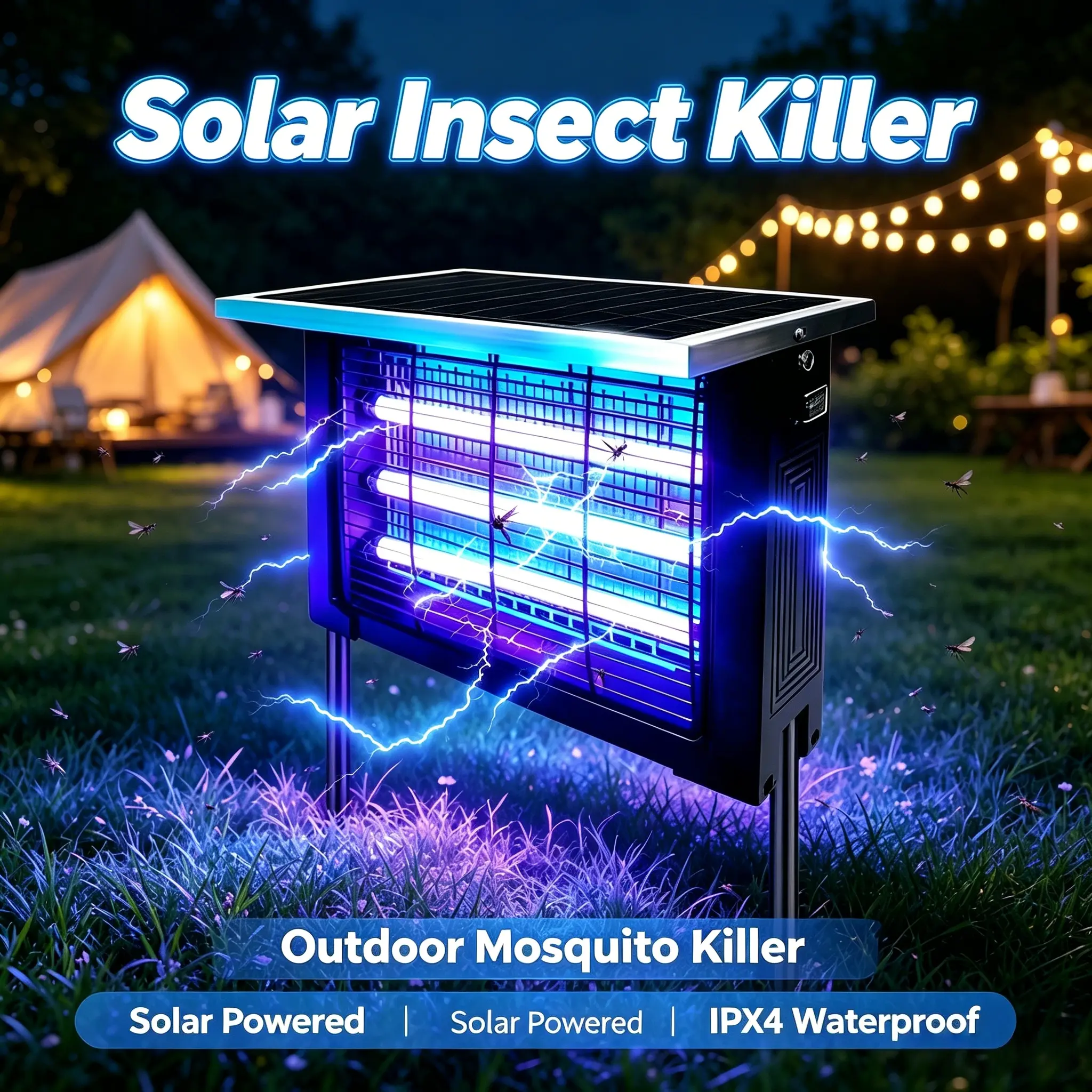 lectric Shock Insect Trap Solar Mosquito Killer 2000 Sq Ft Coverage 4500V 3 UV LED Tube Dual Mount Ground Stake Hanging Portable Bug Zapper for Backyard RV Pond Outdoor Flying Pest Control