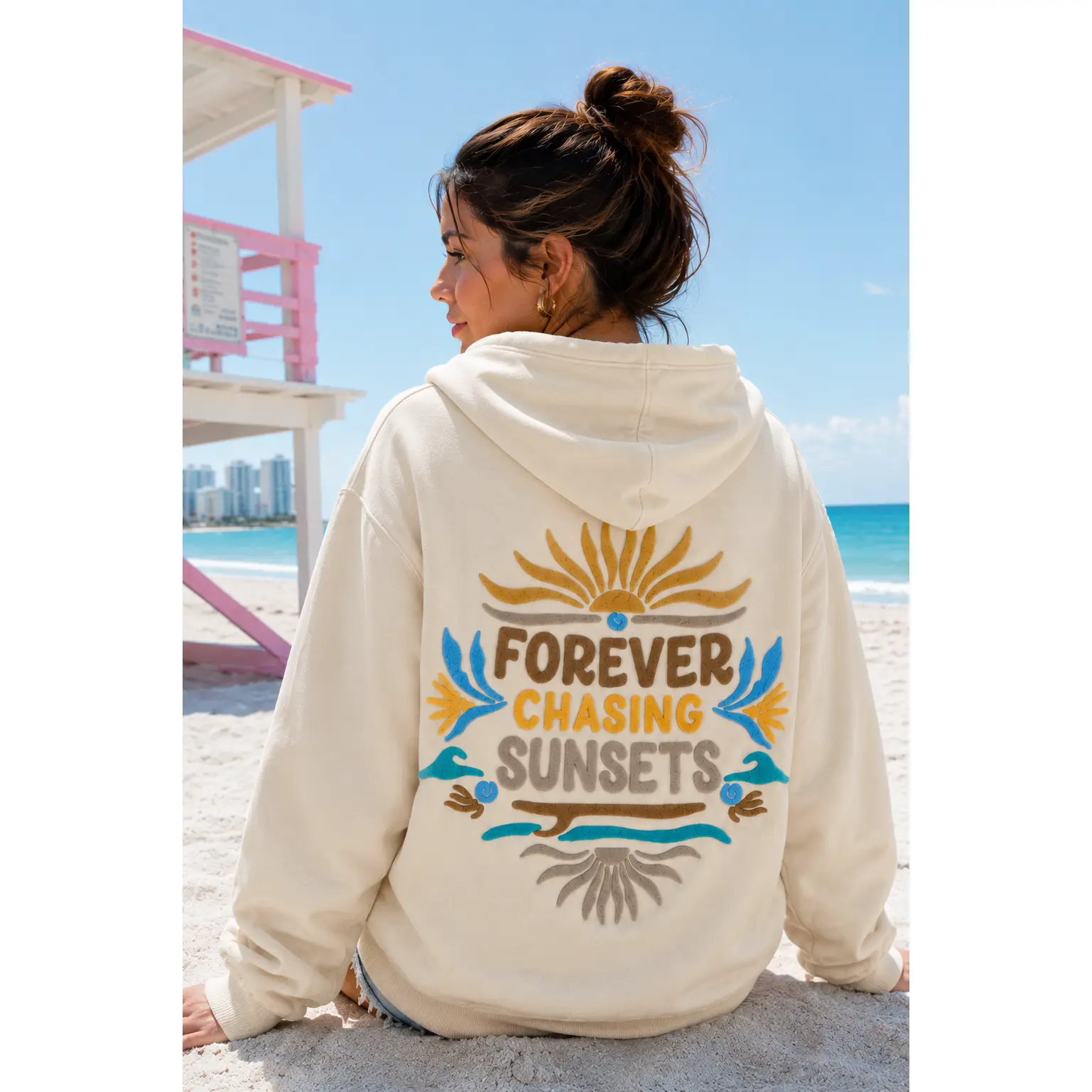FOREVER CHASING SUNSETS SURF TAN BO HOODIE