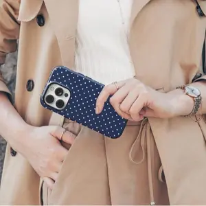 Navy Blue Polka Dot Phone Case for iPhone 16 15 14 13 12 Protection Protective Compatible with Samsung Galaxy S25