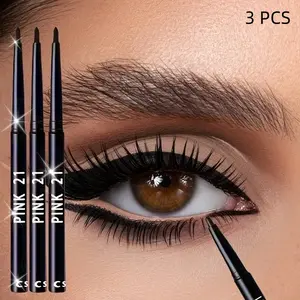 3-pack black waterproof eyeliner pencils, long-lasting and smudge-proof, portable twist design, smooth and easy-to-apply formula helps you create perfect eye makeup, very suitable for makeup enthusiasts and beginners
