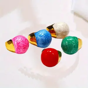 Women's Candy-Colored Oil-Dripping Stainless Steel Ring - European and American Geometric Round Form Design, Multi-Size, Simple, Romantic, Elegant, Ideal for Daily Wear, Vacation