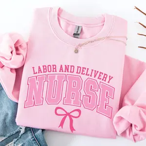 Labor and Delivery Nurse Short Sleeve T-SHIRT OR Sweatshirt , Nurse Bow T-Shirt , L and D Nurse TEE, Labor Nurse tee shirt , Labor Delivery Nurse tShirt Cotton Fabric