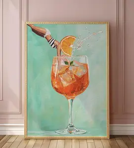 Vibrant Aperol Spritz Retro Art Print Bar Decor Cocktail Poster with Jumping Girl