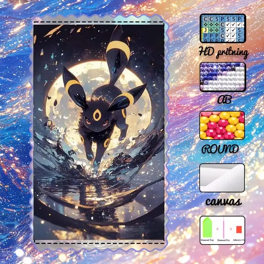 5D-DIY, high-grade velvet canvas, diamond art, diamond painting kit, night, moon, black elf AB diamonds, fairy dust diamonds, crystal diamonds, perfect home decor, handmade diamond art painting kit, special craft diamond art kit, Handcraft