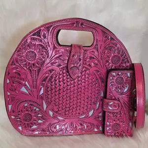 Paris Hand-tooled Dual colored Round Bag