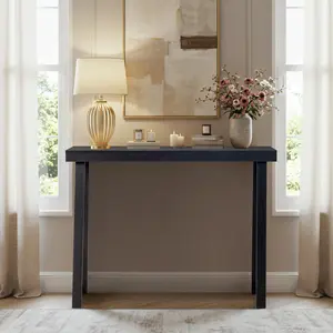 【Summervibes】Ubesgoo 35.8/43.3-Inch Solid Wood Console Table (Black/Wood Color) – Perfect for Entryway, Hallway, Behind the Couch, Living Room & Foyer